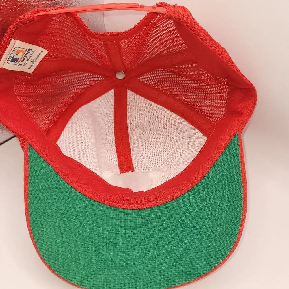 Vtg Cincinnati Reds Hat Cap Twins Boston MA Trucker Snapback Red Some Stains GUC